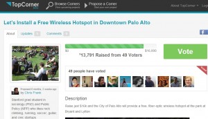 The petition for a wireless hotspot in Palo Alto on TopCorner.org.
